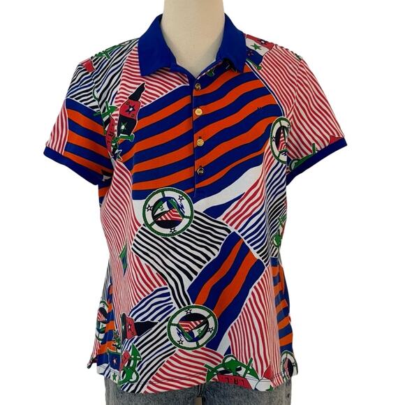 Lauren Ralph Lauren Nautical Anchor Flag Print Polo Shirt Multicolor Size XL - Picture 1 of 8